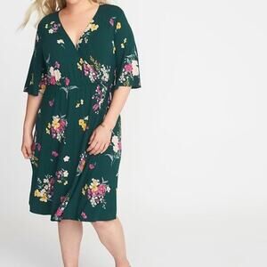 Old Navy Women's Floral Faux Wrap Knit Dress Large Tall Green Multi